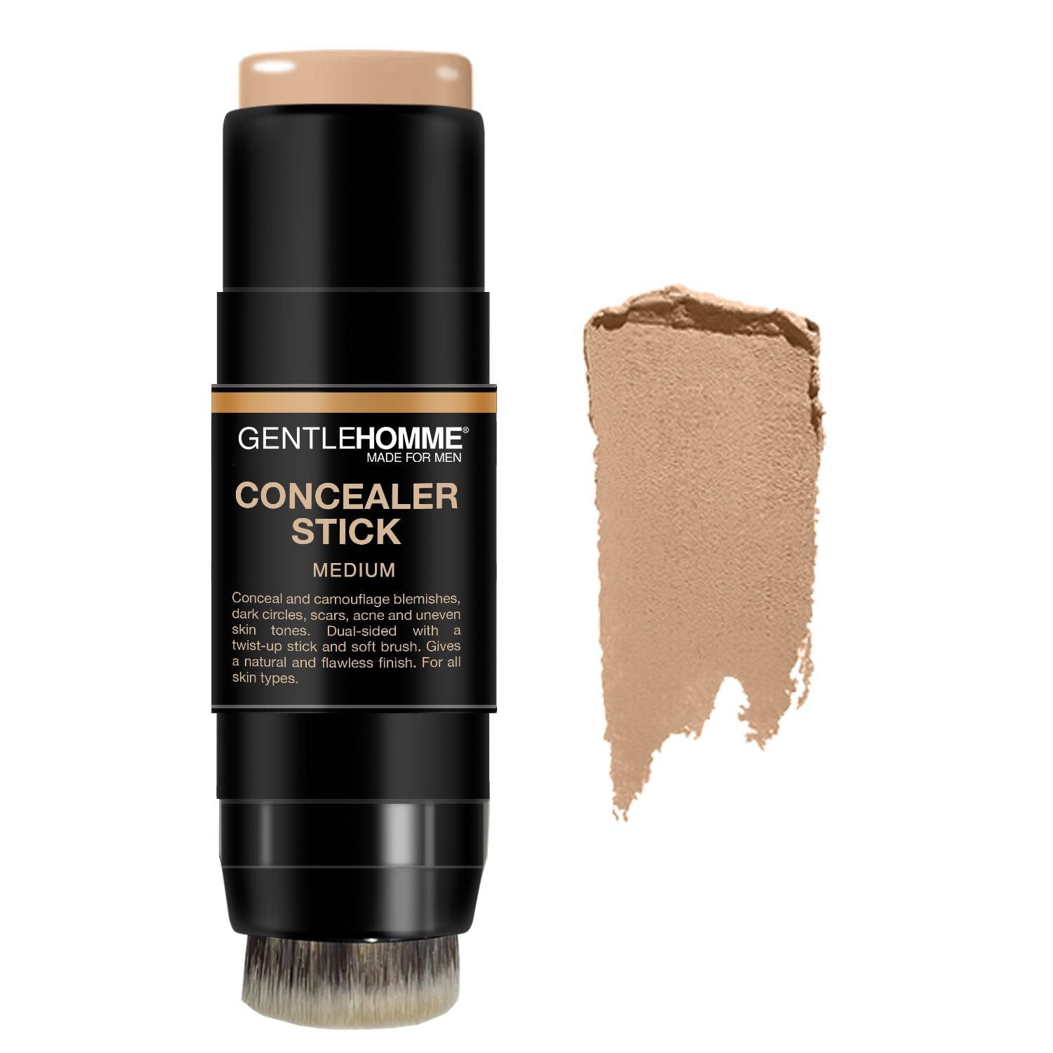 Gentlehomme Corrector Stick con brocha: vista frontal del empaque para cobertura natural.