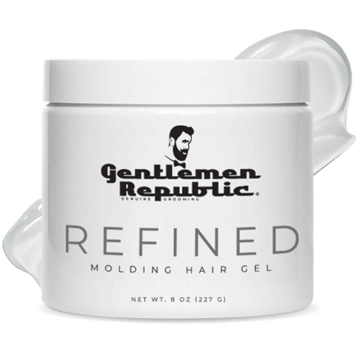 Gel Gentlemen Republic 8oz ofrece brillo duradero para el peinado diario.