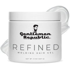 Gel Gentlemen Republic 8oz ofrece brillo duradero para el peinado diario.