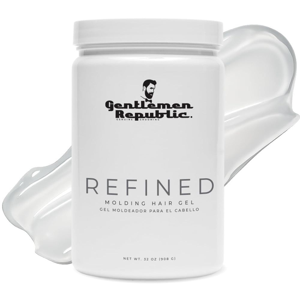 Gel refinado Gentlemen Republic 32oz en bote, acabado profesional y duradero.