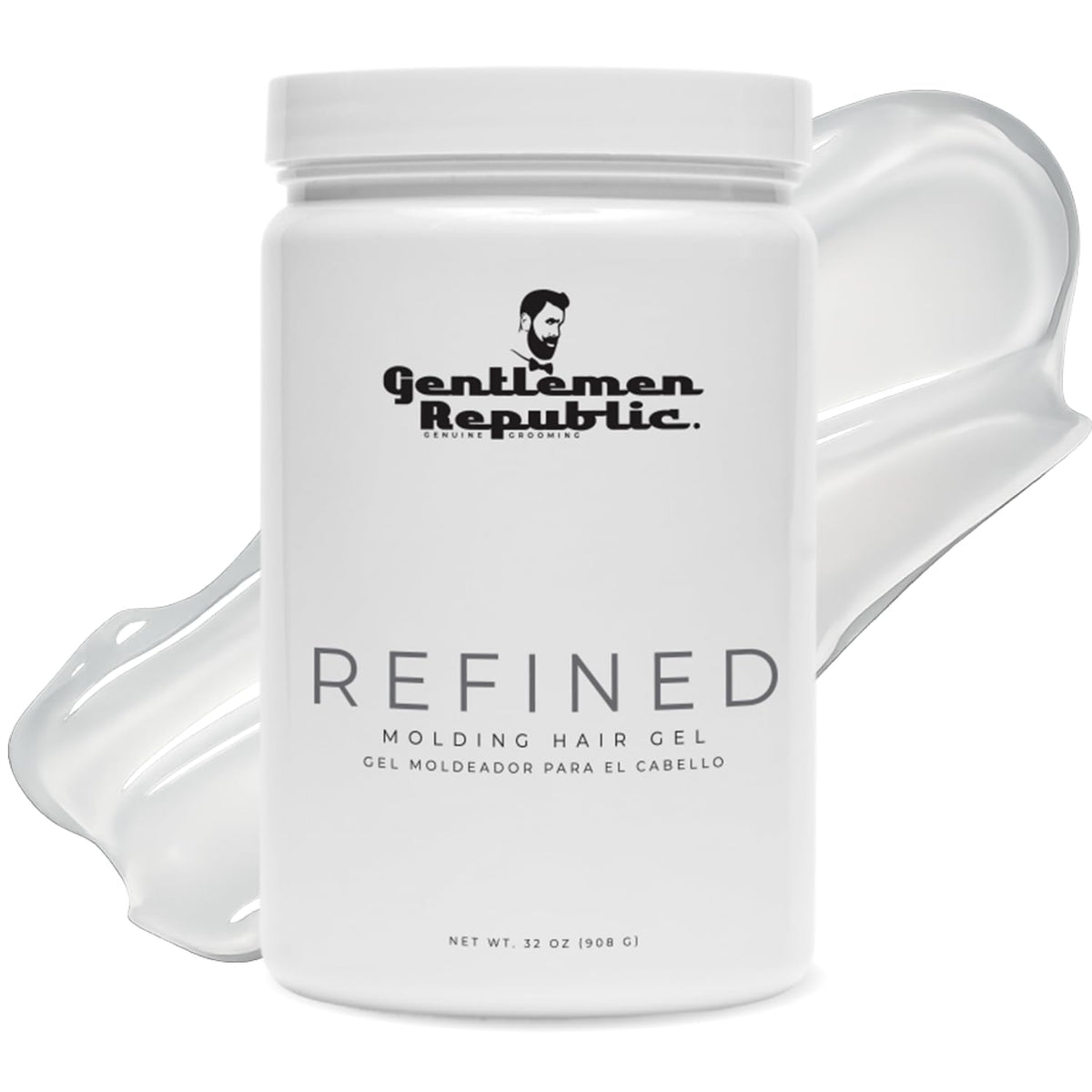 Gel refinado Gentlemen Republic 32oz en bote, acabado profesional y duradero.
