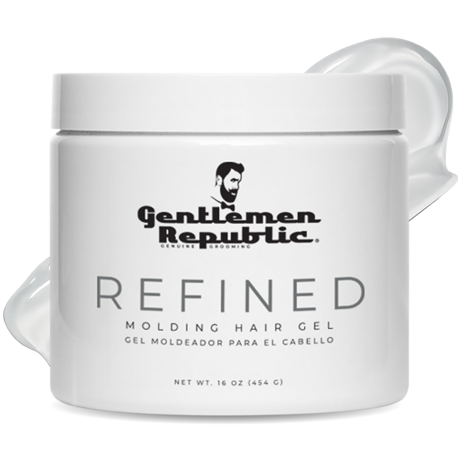 Gel refinado de Gentlemen Republic en envase elegante para peinado profesional.