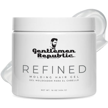 Gel refinado de Gentlemen Republic en envase elegante para peinado profesional.