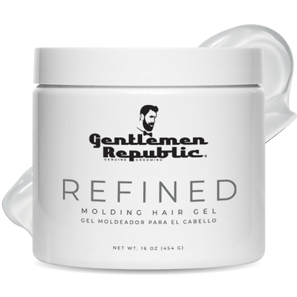 Gel refinado de Gentlemen Republic en envase elegante para peinado profesional.