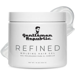 Gel refinado de Gentlemen Republic en envase elegante para peinado profesional.
