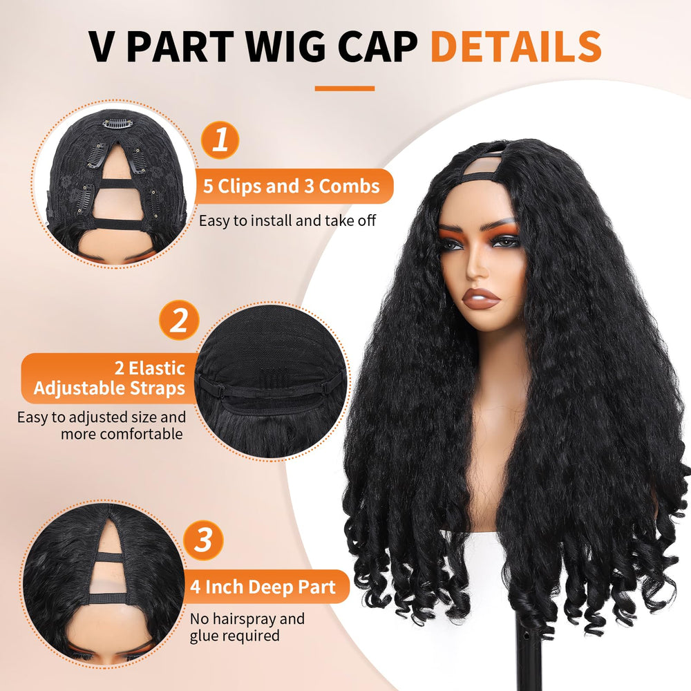 Geogroket Afro Curly Peluca 24 pulgadas, ajuste seguro con ganchos y correas internas.