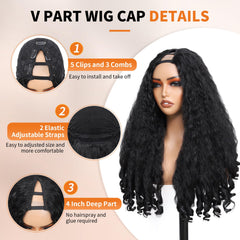 Geogroket Afro Curly Peluca 24 pulgadas, ajuste seguro con ganchos y correas internas.
