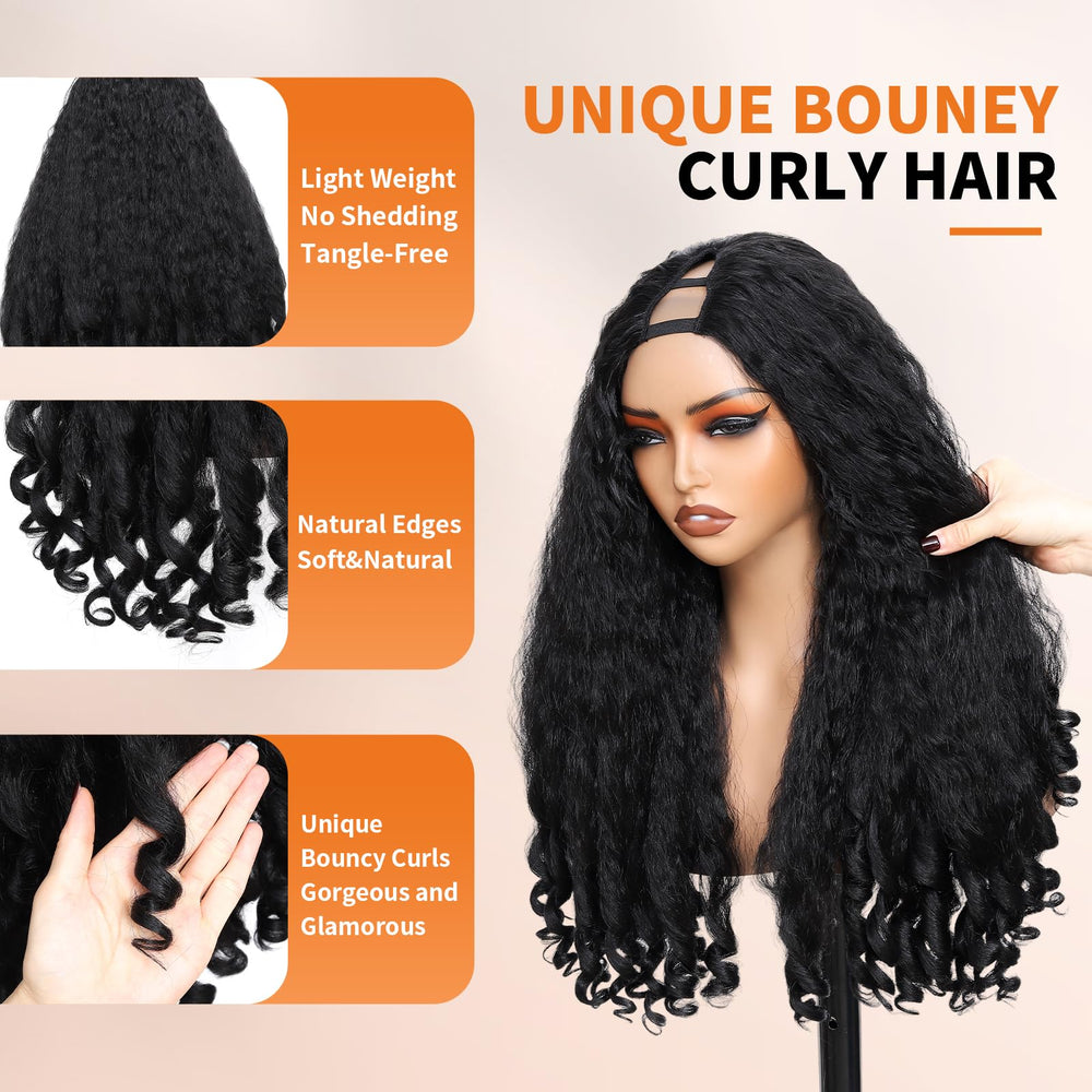 Geogroket Afro Curly Peluca 24 pulgadas, rizos abundantes para volumen duradero.