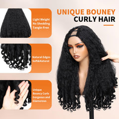 Geogroket Afro Curly Peluca 24 pulgadas, rizos abundantes para volumen duradero.