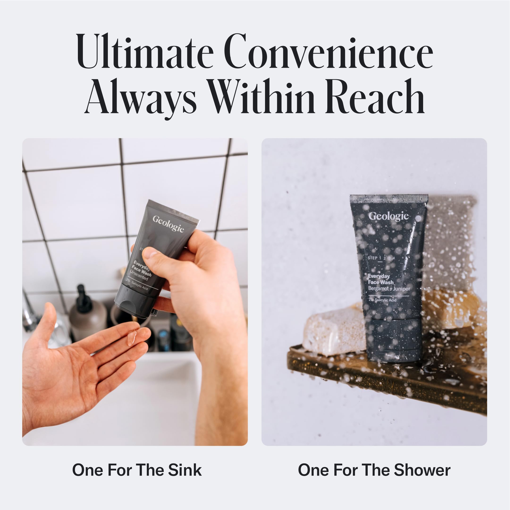 Lot de deux tubes Geologie, pratique pour la douche et le voyage.