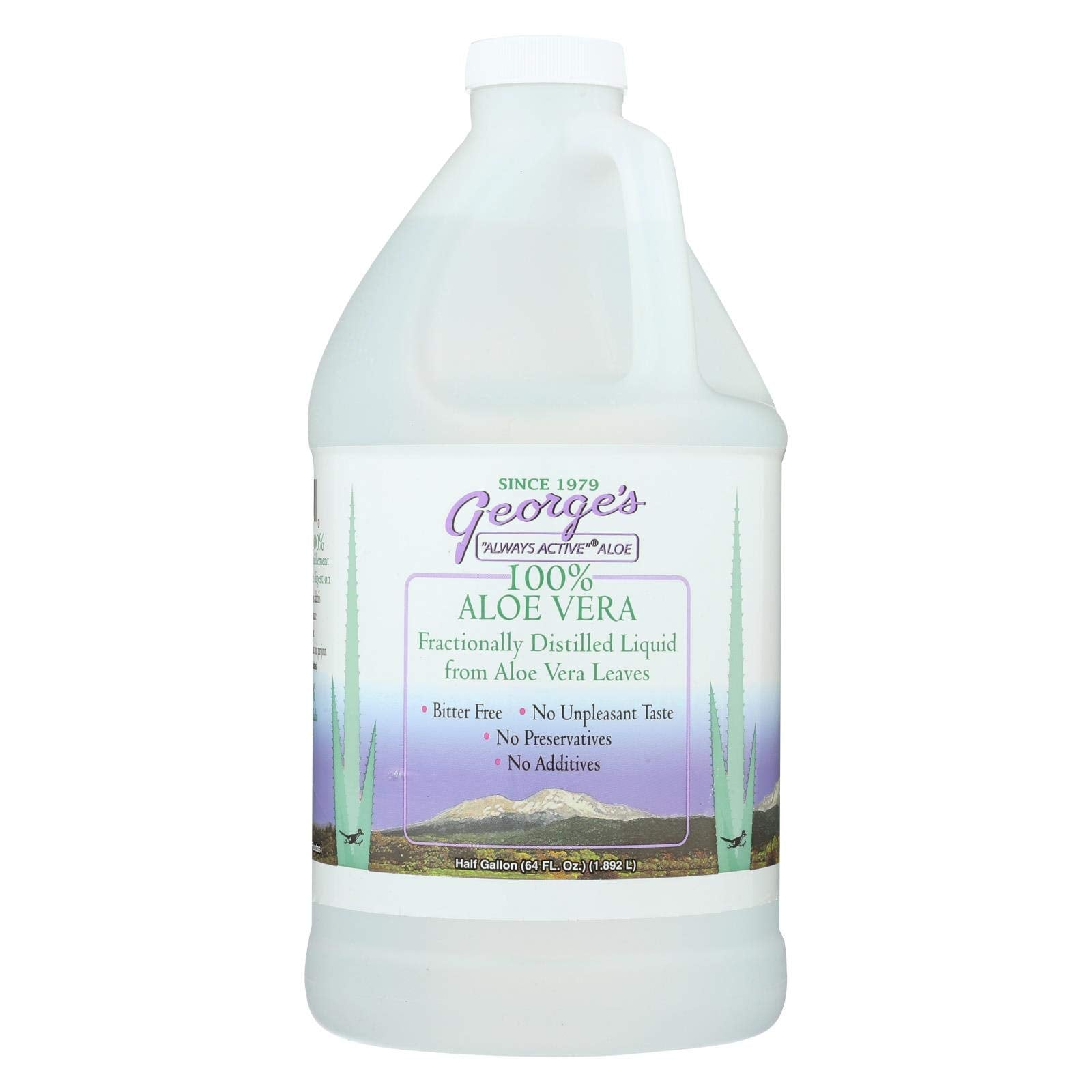 George s Aloe Vera, botella de aloe vera destilada, ideal para uso diario y cuidado suave.