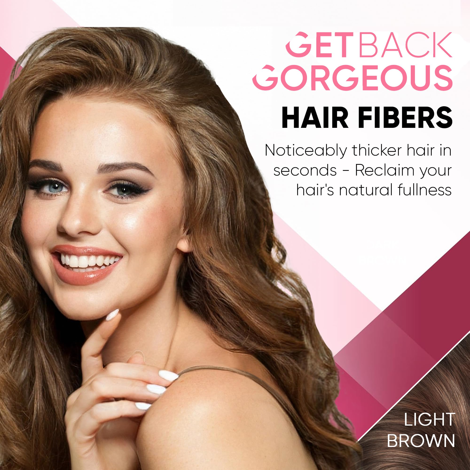 Close-up of dispensing GBG Hair Fibers onto thinning hair