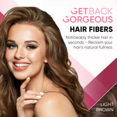 Close-up of dispensing GBG Hair Fibers onto thinning hair