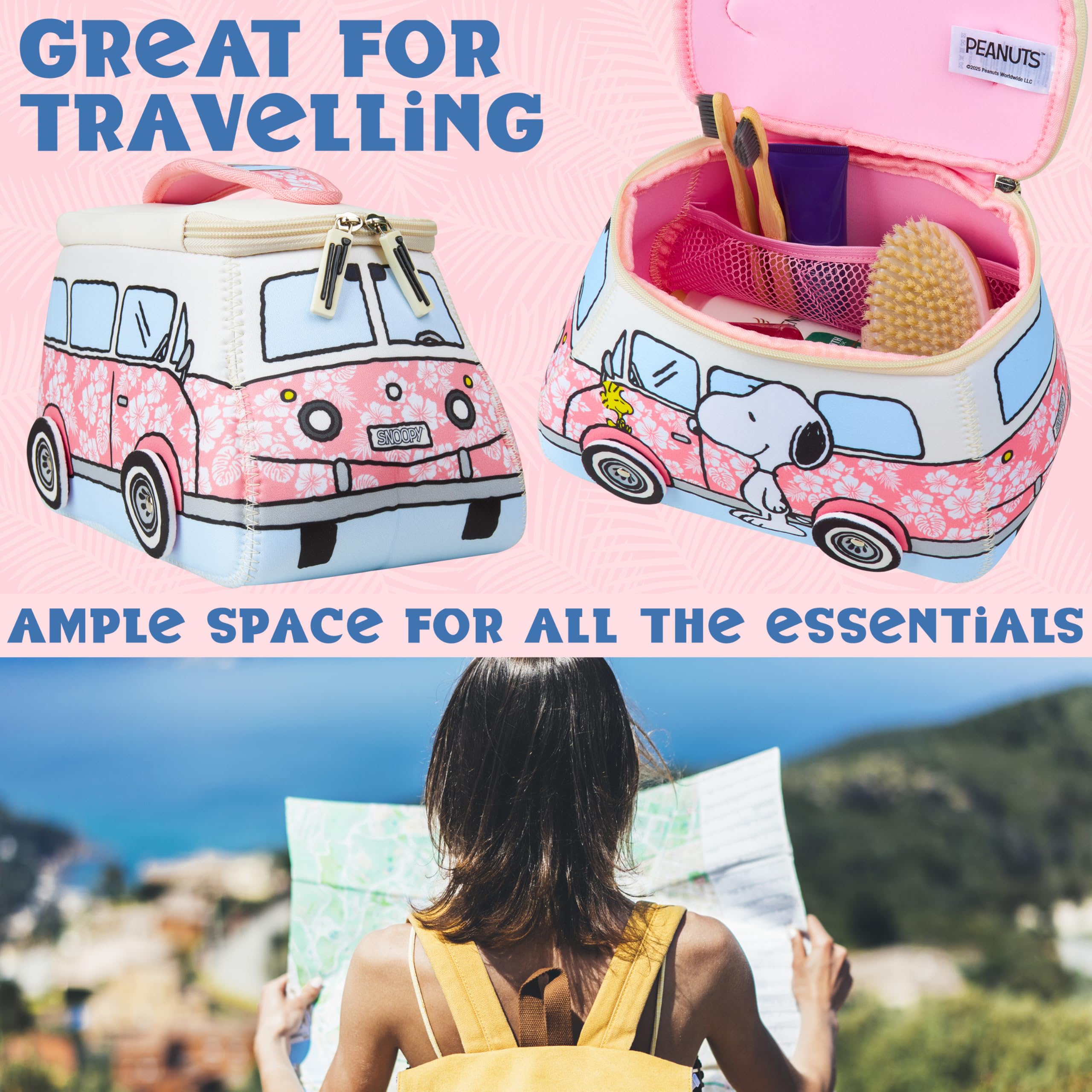Get Trend Snoopy organizador de viaje rosa, práctico para compartimentos y orden.