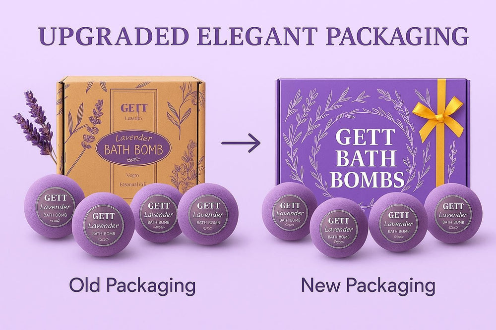 GETT bombas de baño lavanda muestran espuma suave y textura lujosa.