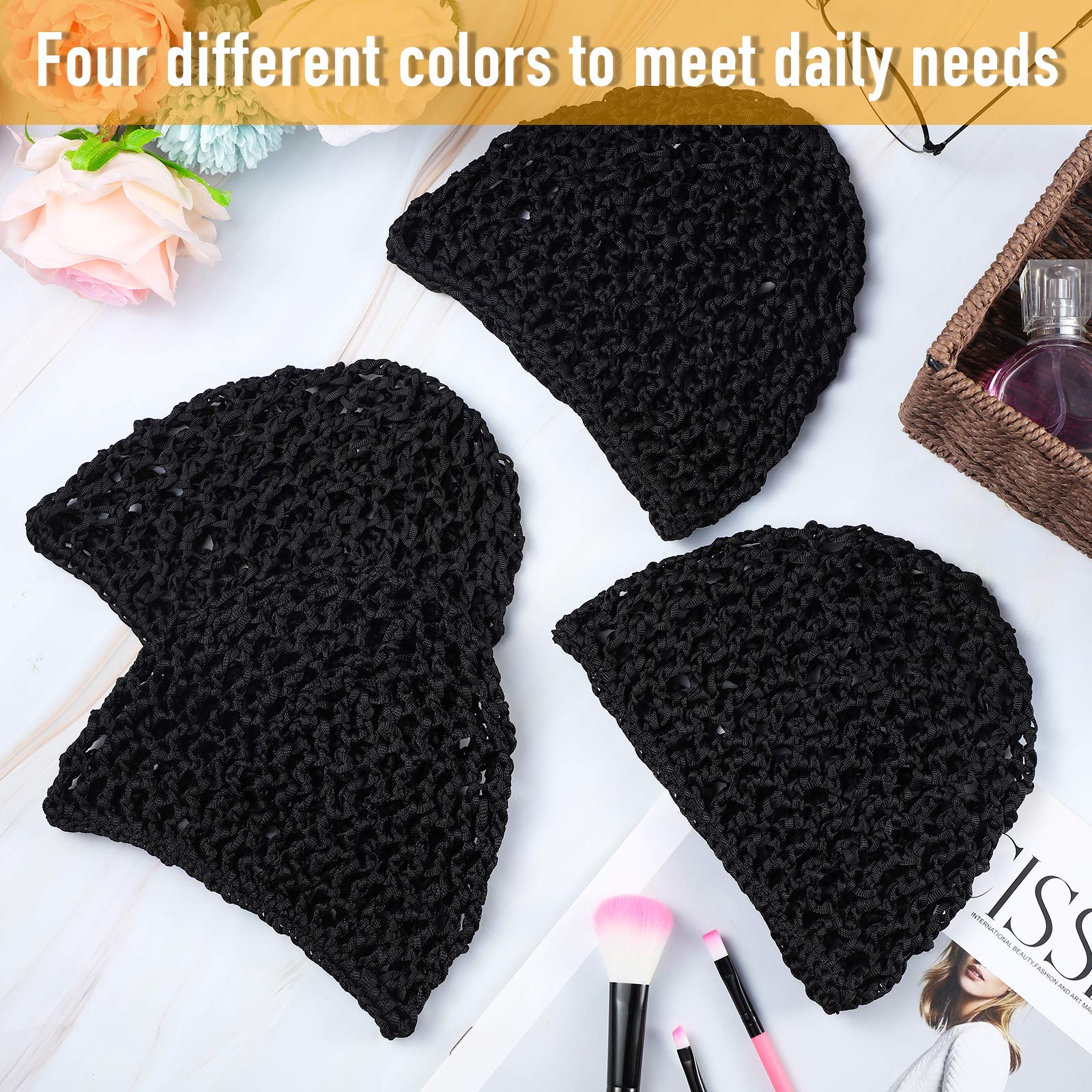 Geyoga bonete elástico tejido malla negro para cabello grueso o fino.