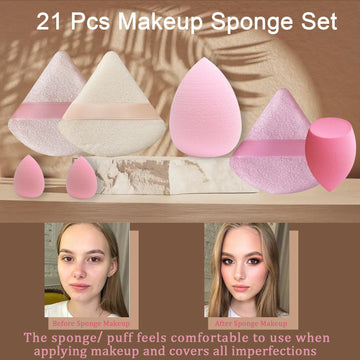 GFOUNS esponjas de maquillaje 21 piezas, variedad de tallas para cobertura precisa y natural.