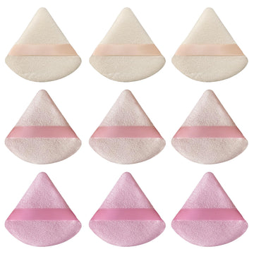 Esponja gfouns puff triangulo rosa, doble cara, aplicación uniforme de base.