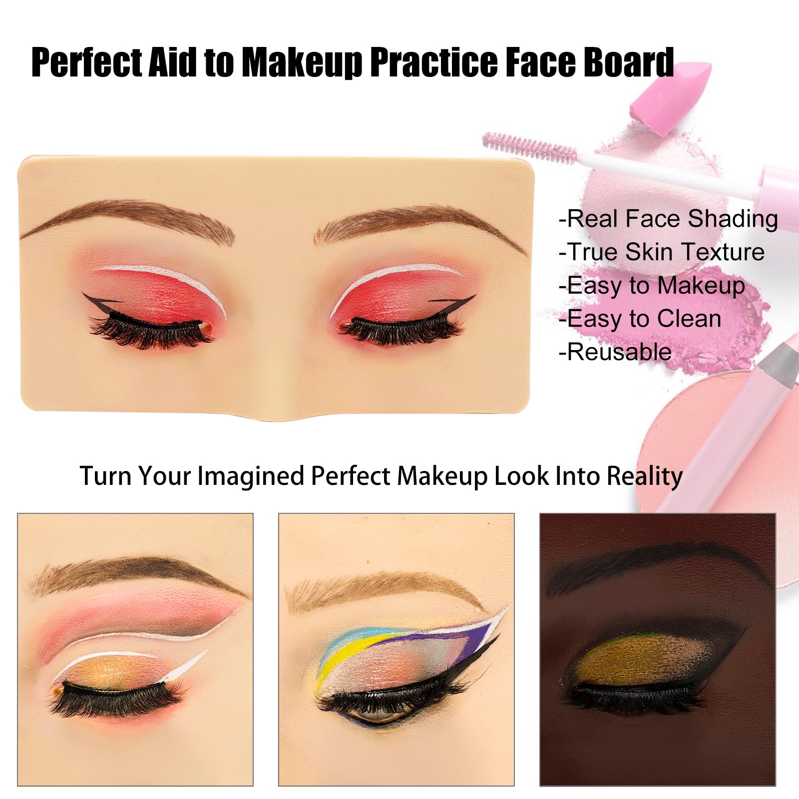 GFPGYQ tablero-practica-maquillaje-ojos-blanco, tamaño portátil para practicar en casa.