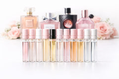 GHBB frascos de muestra de perfume con detalle, útil para comparar aromas en casa.