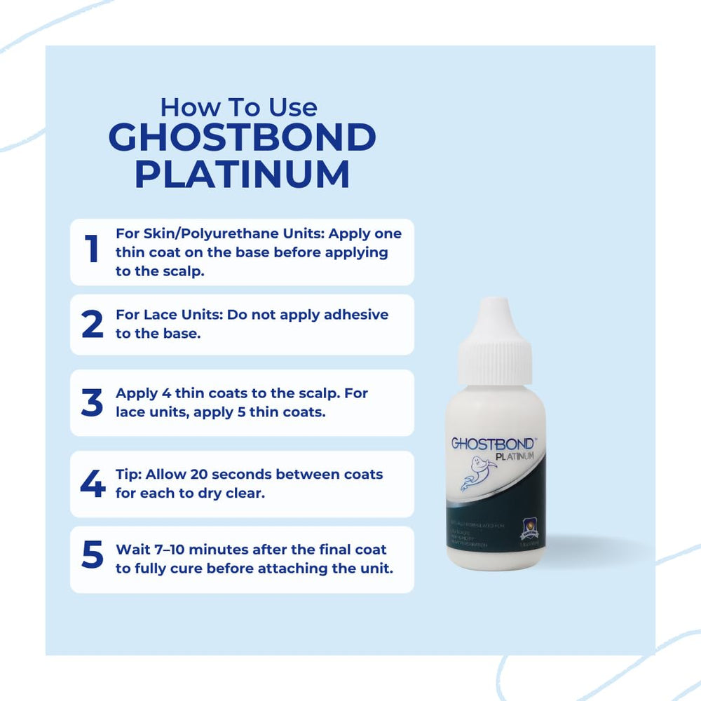 GHOSTBOND Platinum se seca claro y da un acabado invisible para pelucas
