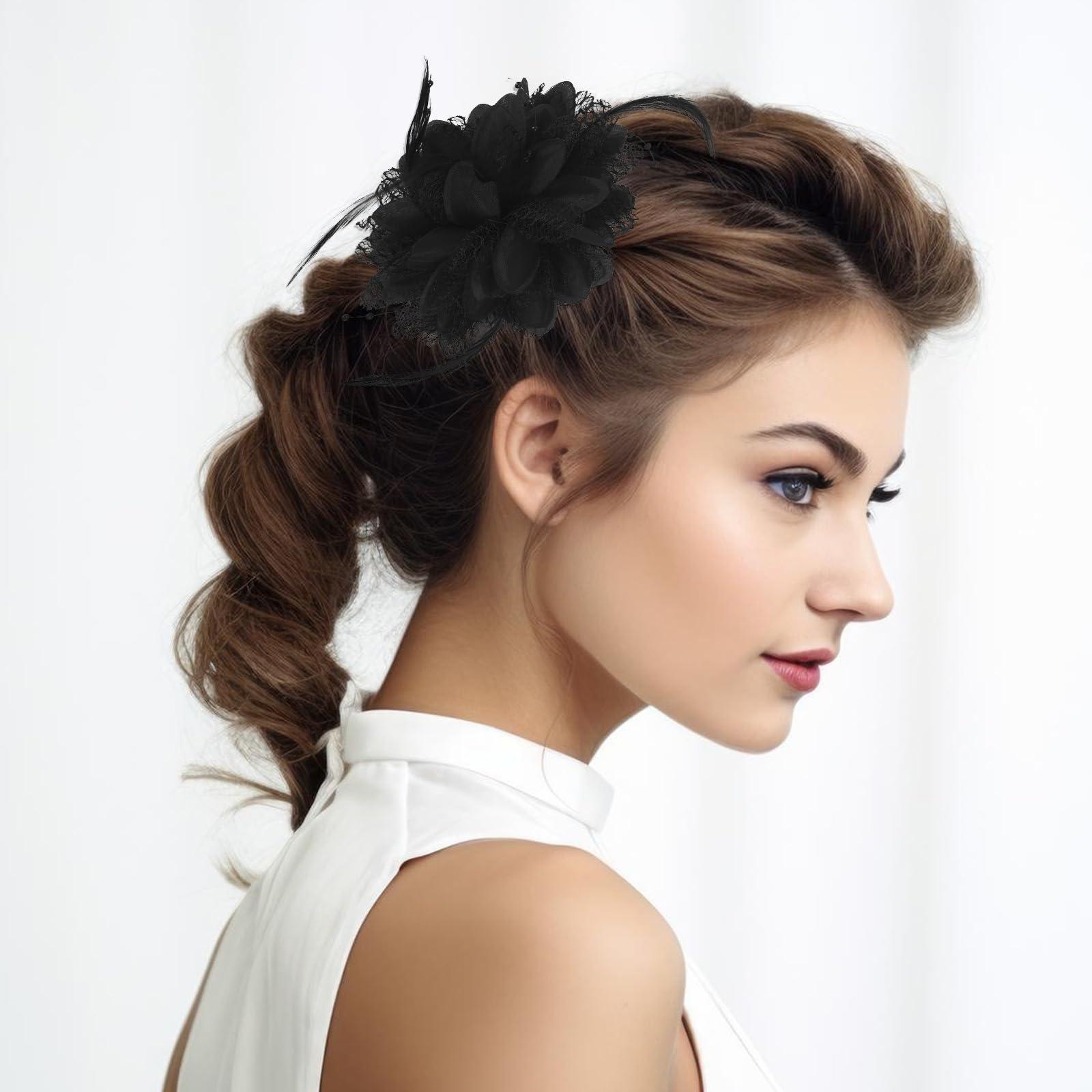 Broche de rosas negro Giantree, complemento elegante para peinados.