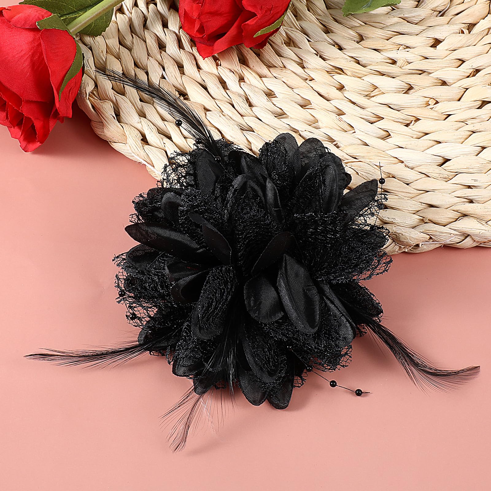 Clip para ropa o cabello Giantree, flor negra para eventos.