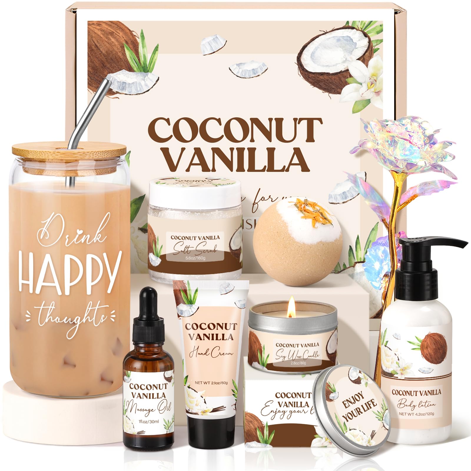 GiftPeak canasta spa para mujeres con aroma a coco, ideal para relajación en casa.