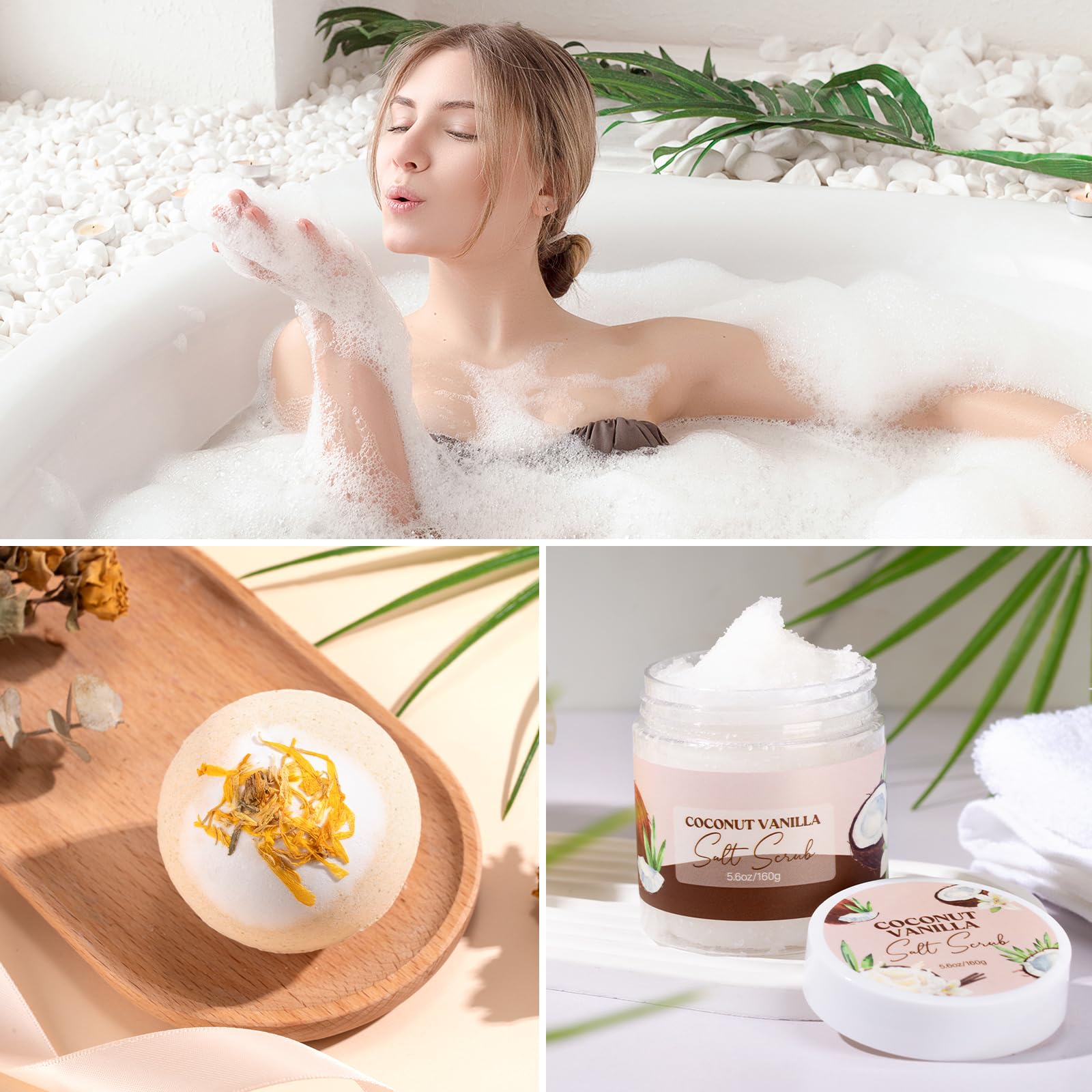 Exfoliante de sal GiftPeak con coco, suaviza e hidrata la piel.