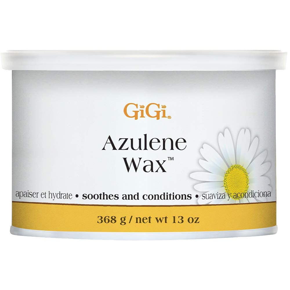 GIGI Azulene Wax botella 13 oz, formato suave para piel normal.