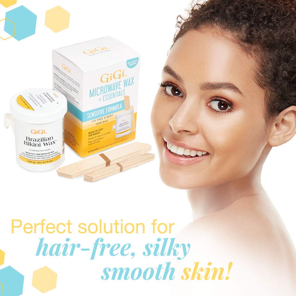 GIGI microwave wax melts in seconds for fast hair removal.