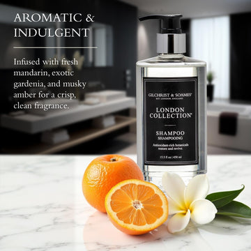 Espuma cremosa de Gilchrist & Soames London Collection Shampoo durante el lavado ofrece una sensación fresca.