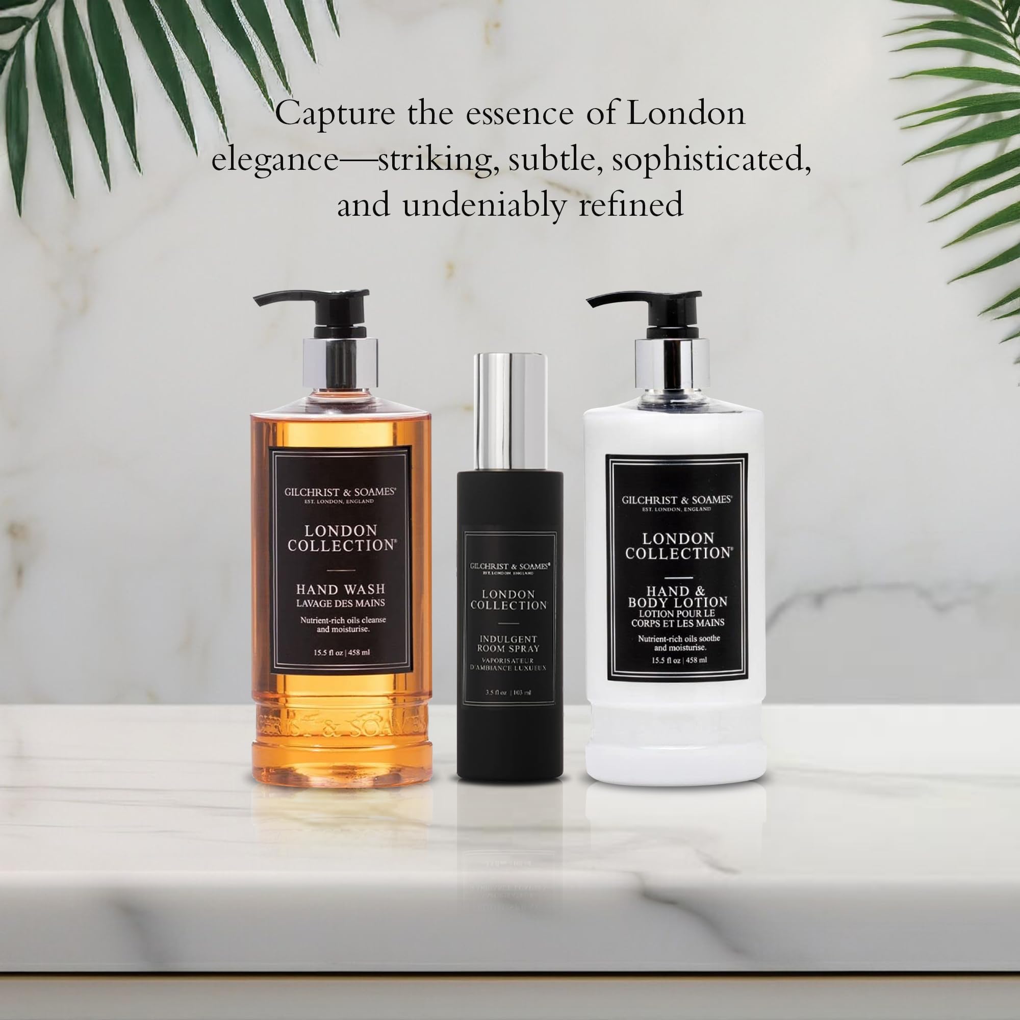 Envase elegante de Gilchrist & Soames London para baño.