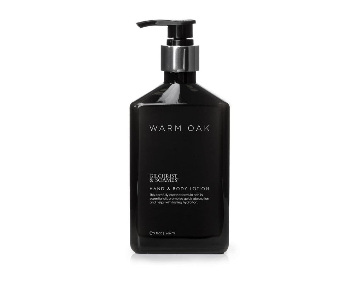 Gilchrist & Soames Warm Oak: botella de loción con aroma cálido y agradable
