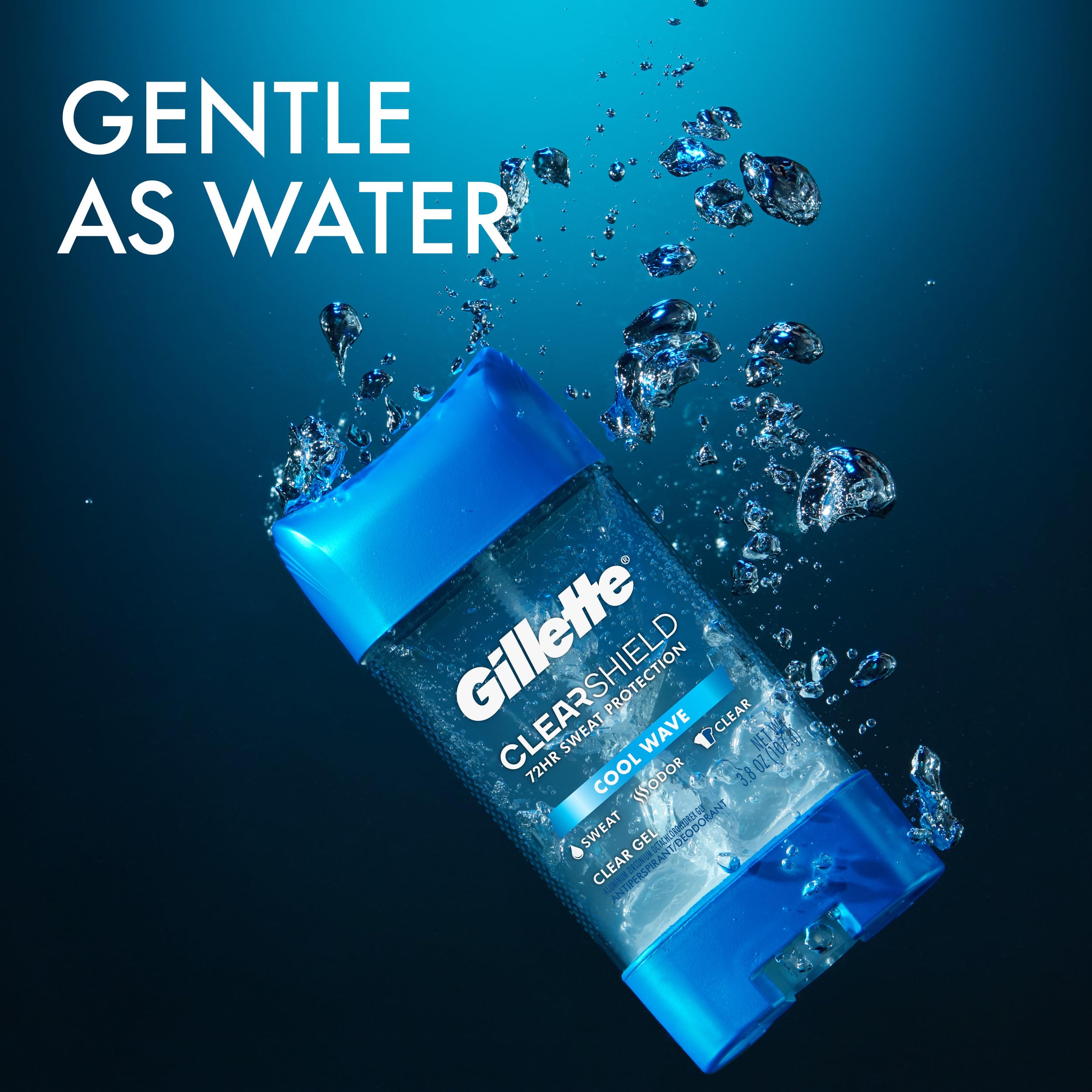 Gillette Clear Gel Impulso Poderoso: aroma duradero y secado rápido.
