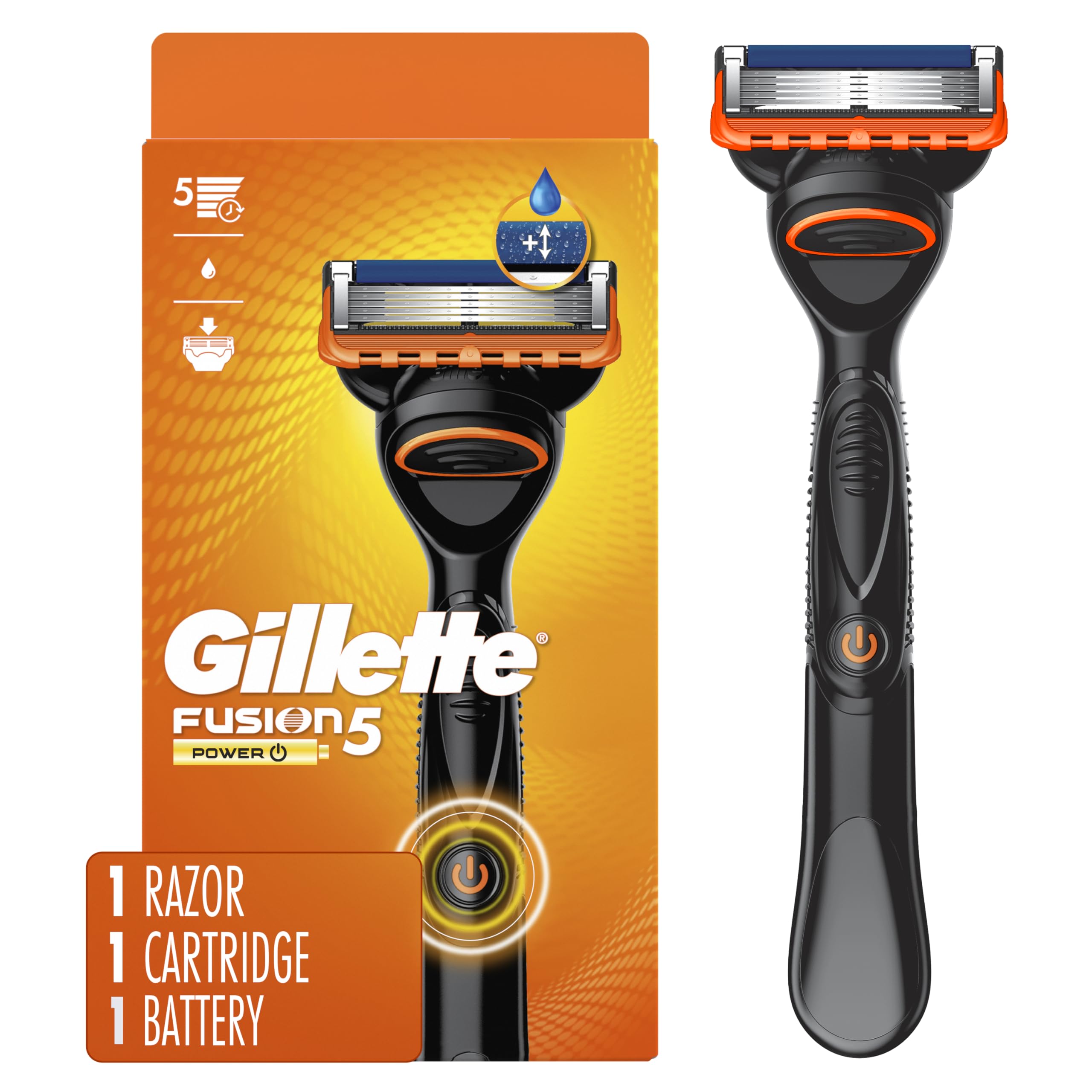 Gillette Fusion5 Power con mango ergonómico para un agarre estable durante el afeitado.