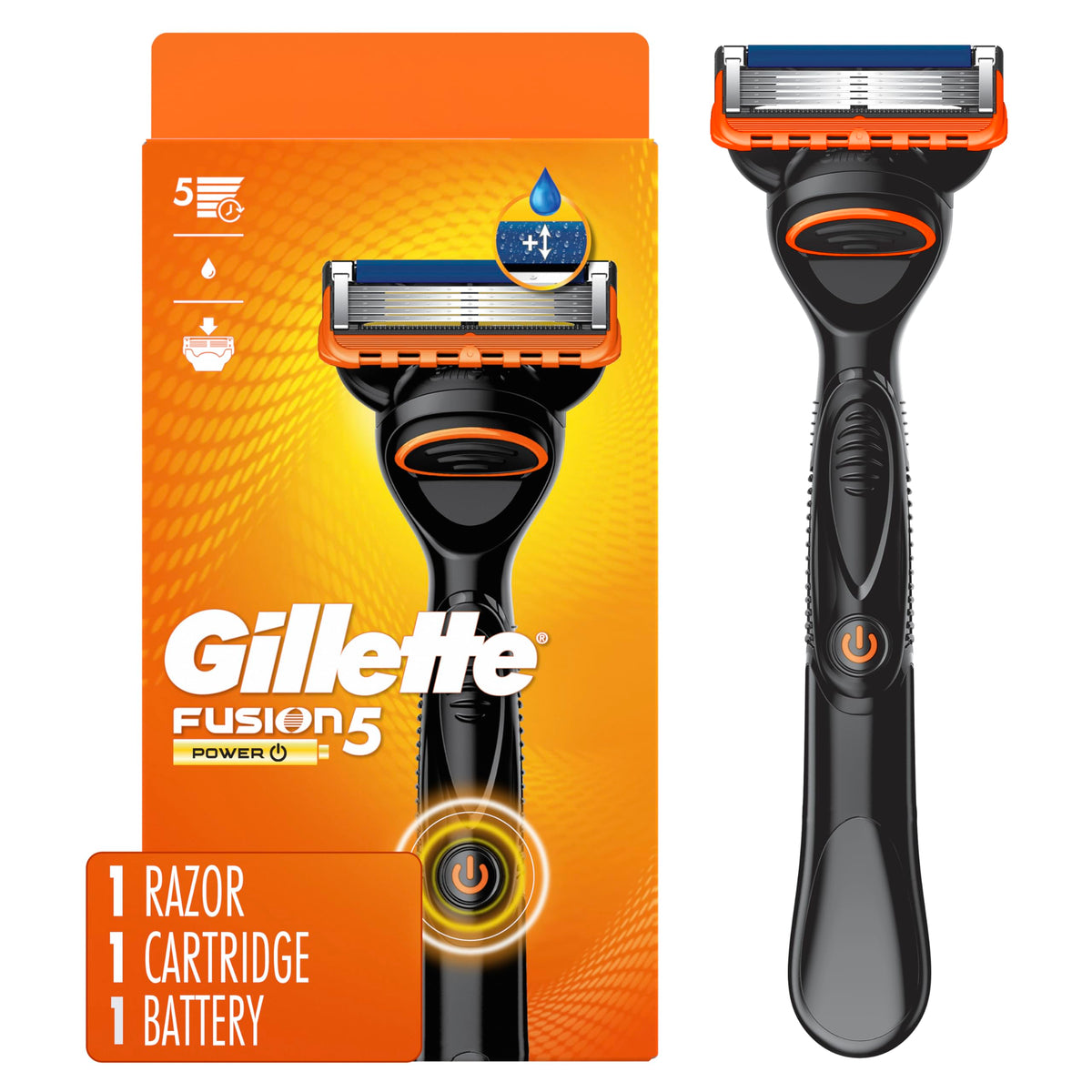Gillette Fusion5 Power con mango ergonómico para un agarre estable durante el afeitado.
