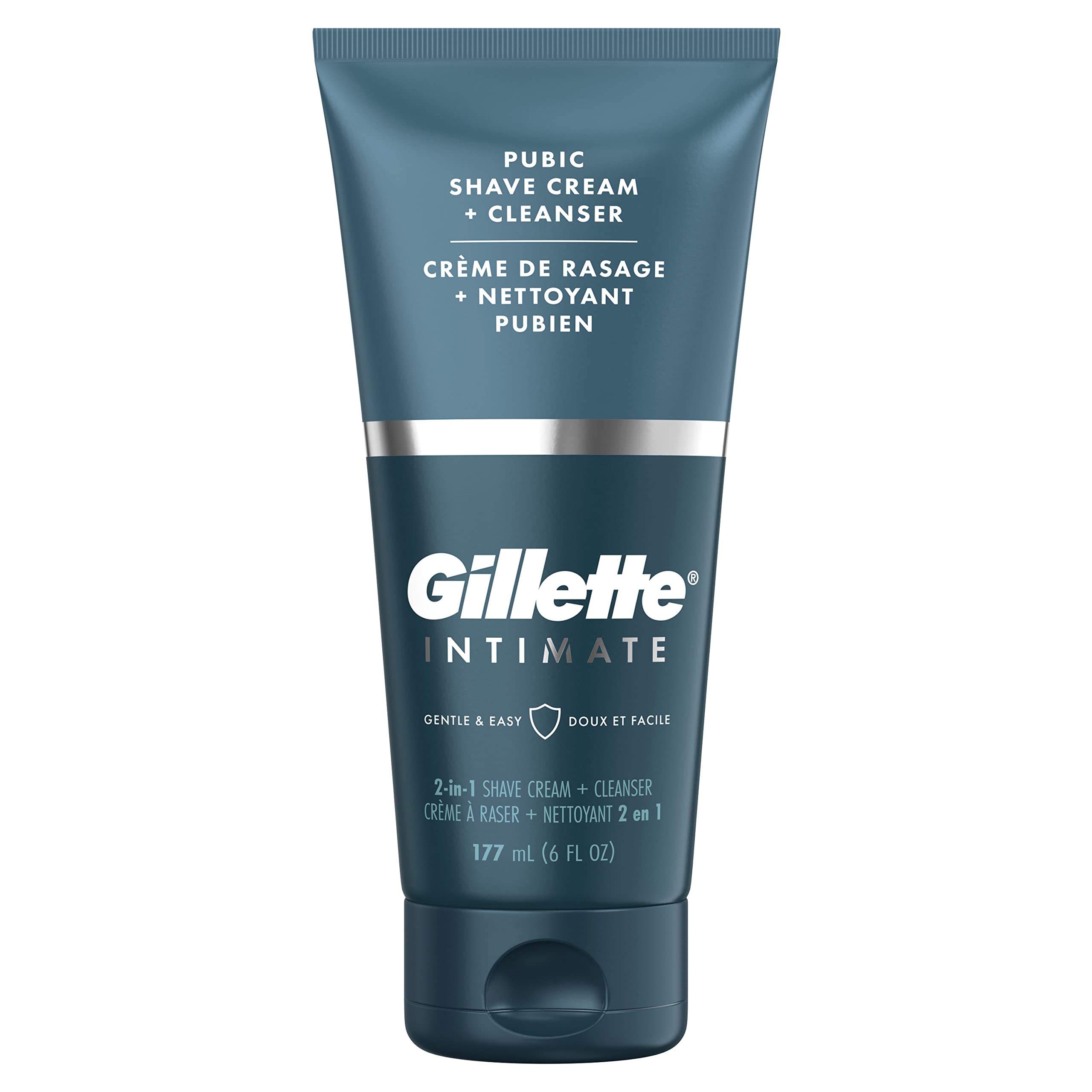 Gillette Intimo crema-afeitado-2en1 en botella, desliz suave para afeitado cómodo.