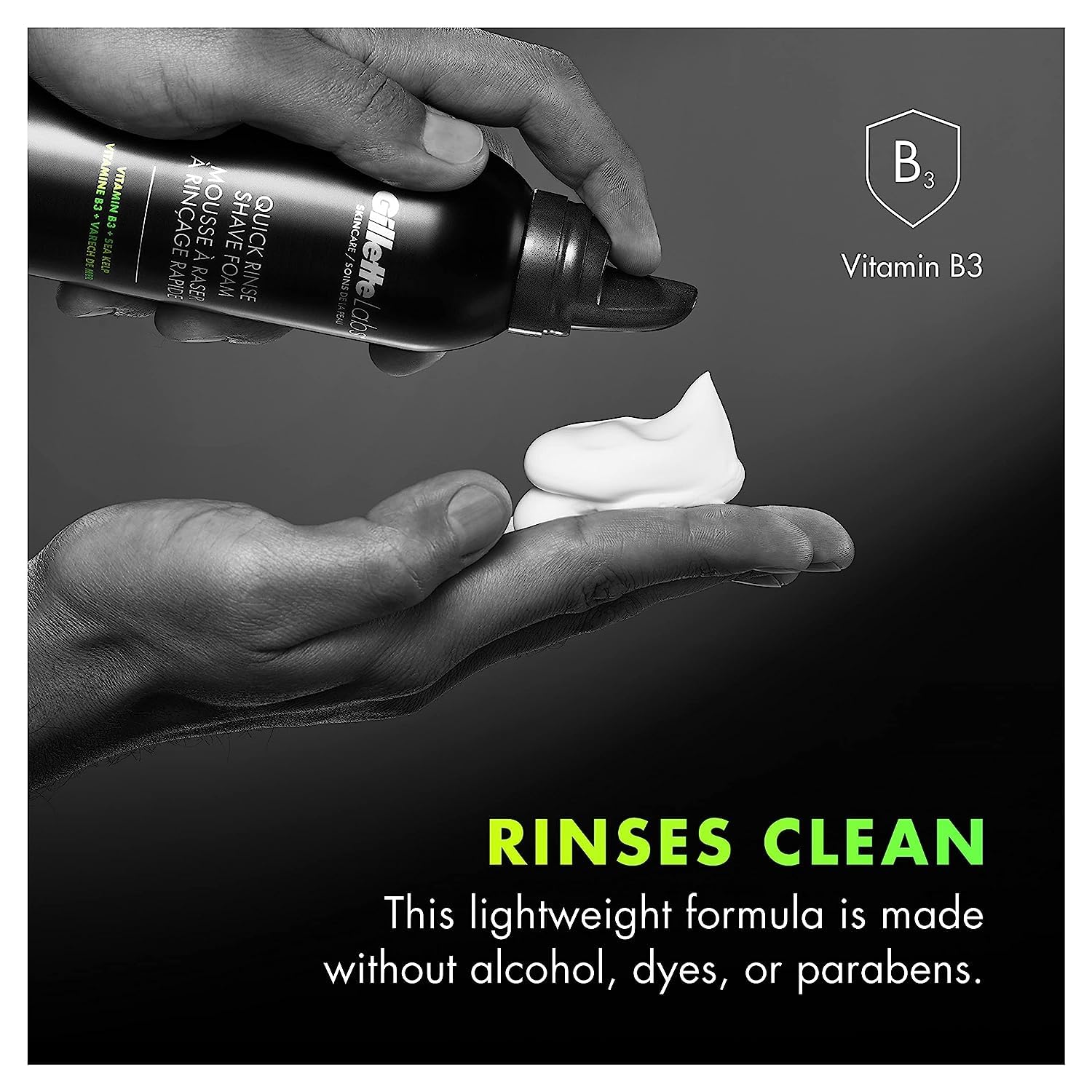 Gillette Labs Quick Rinse espuma sin alcohol, tintes y parabenos para un afeitado limpio
