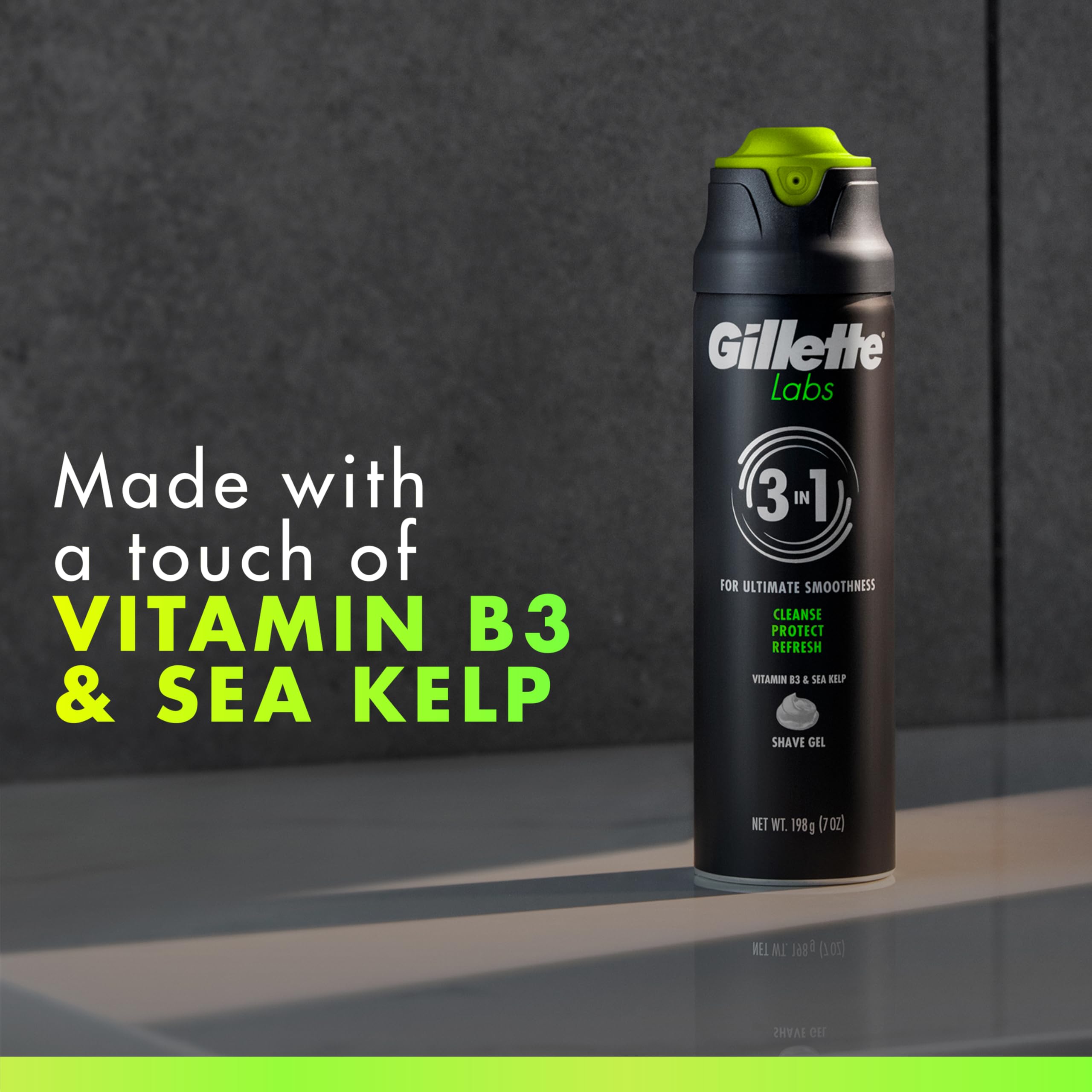 Gel de afeitado Gillette Labs con algas marinas, sensación refrescante.