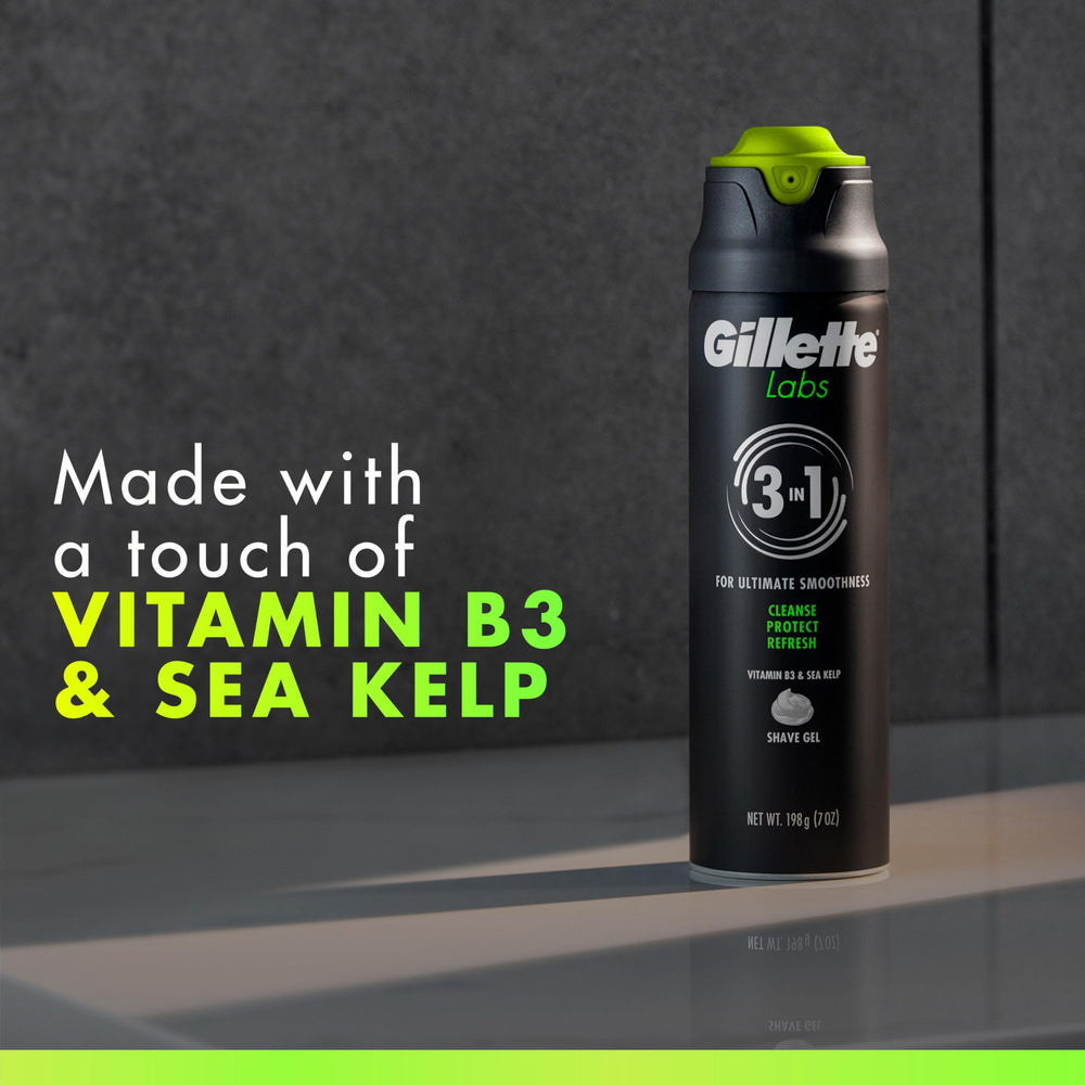 Gel de afeitado Gillette Labs con algas marinas, sensación refrescante.