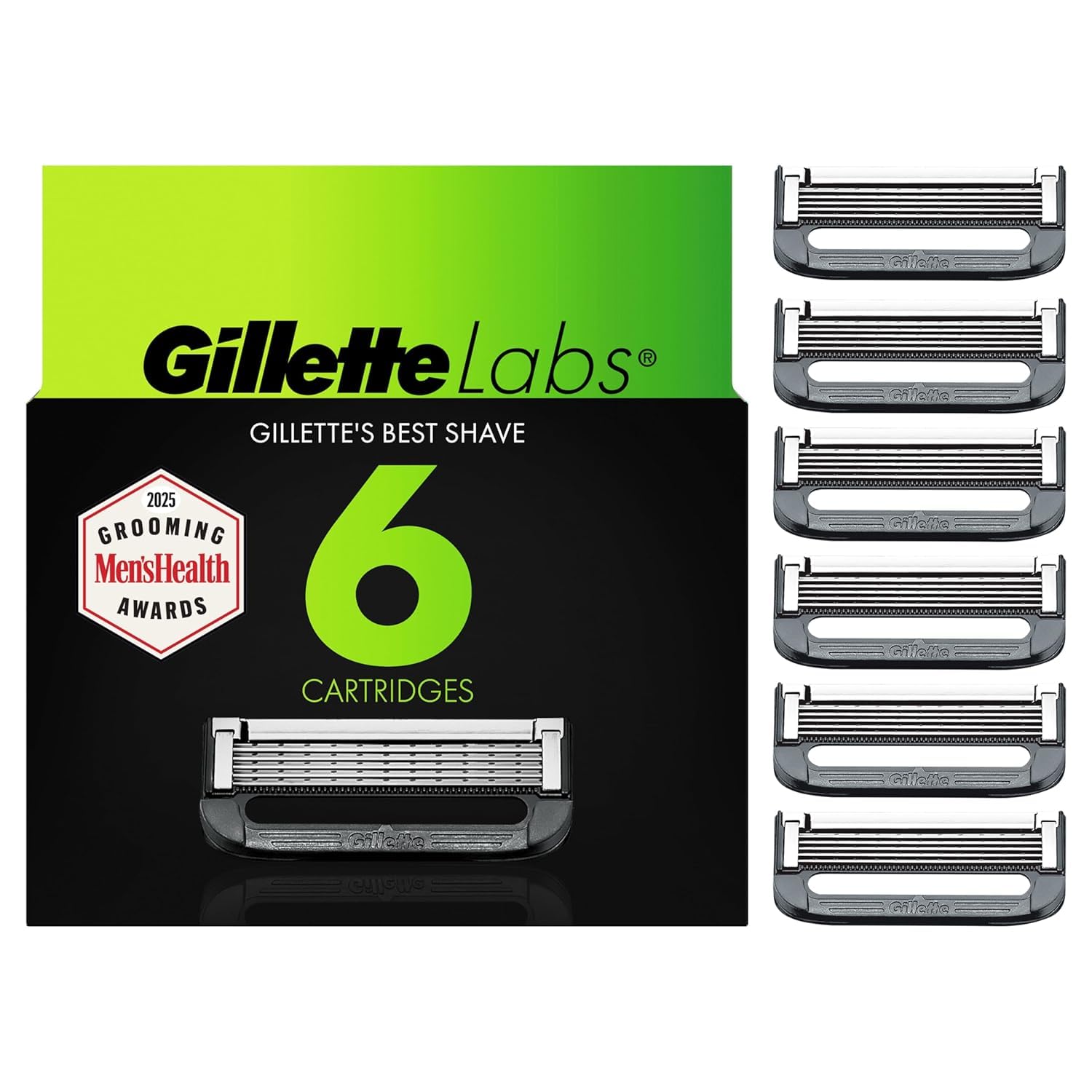 Recambios Gillette Labs de navajas, 6 unidades, compatibilidad amplia para afeitado cómodo.