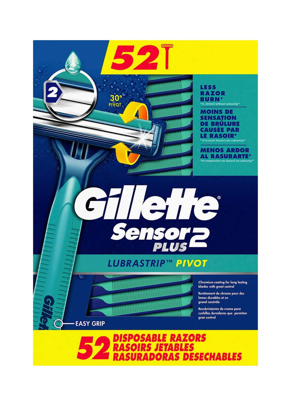 Gillette Sensor2 Plus, paquete de 52 maquinillas para un afeitado diario cómodo.