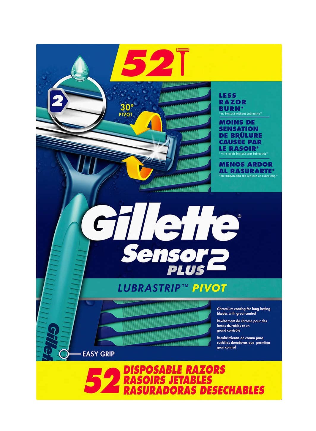 Gillette Sensor2 Plus, paquete de 52 maquinillas para un afeitado diario cómodo.