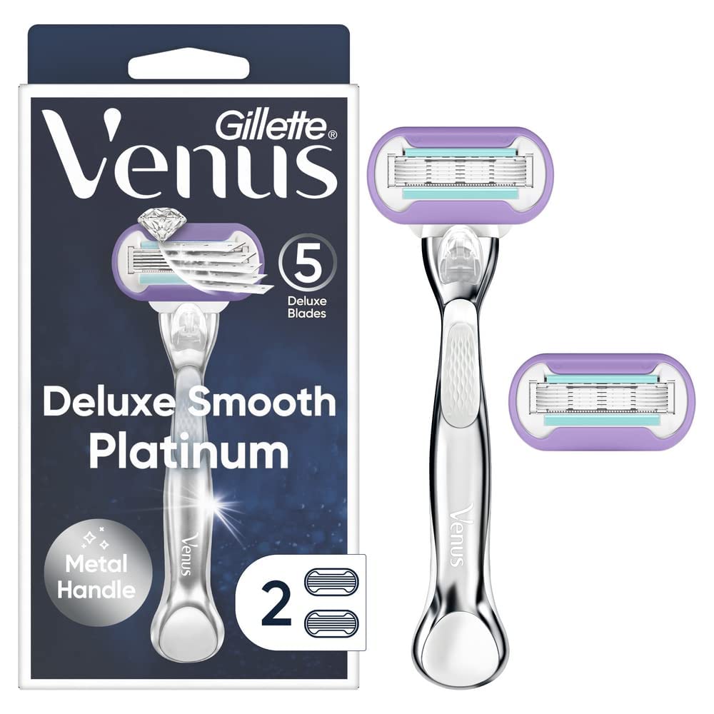 Gillette Venus Deluxe Smooth Platinum con 5 hojas para un afeitado suave y duradero.