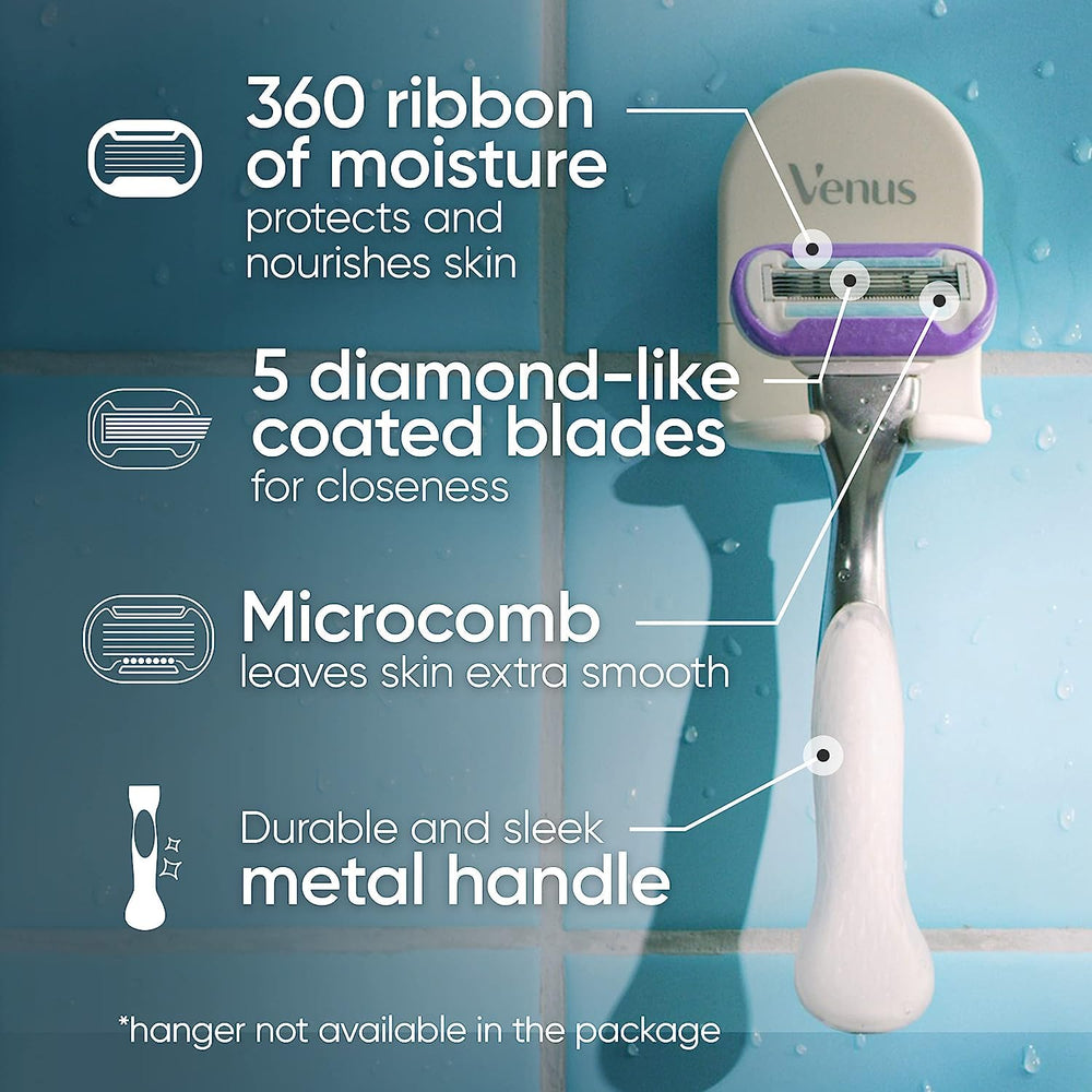 Manija de metal ergonómica de Venus para un agarre cómodo durante la afeitada.