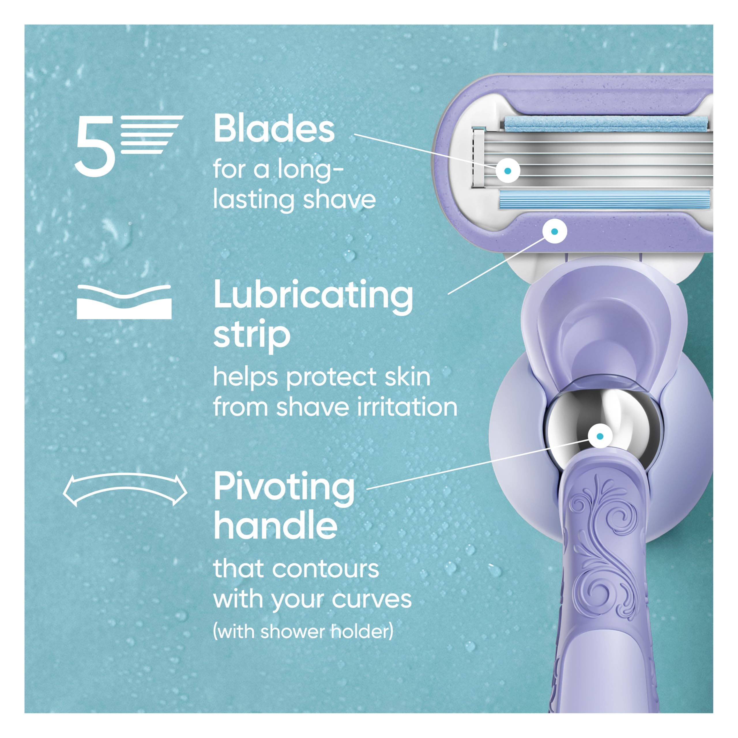 Gillette Venus Deluxe Smooth Swirl: 5 hojas diamante para un afeitado suave y duradero.