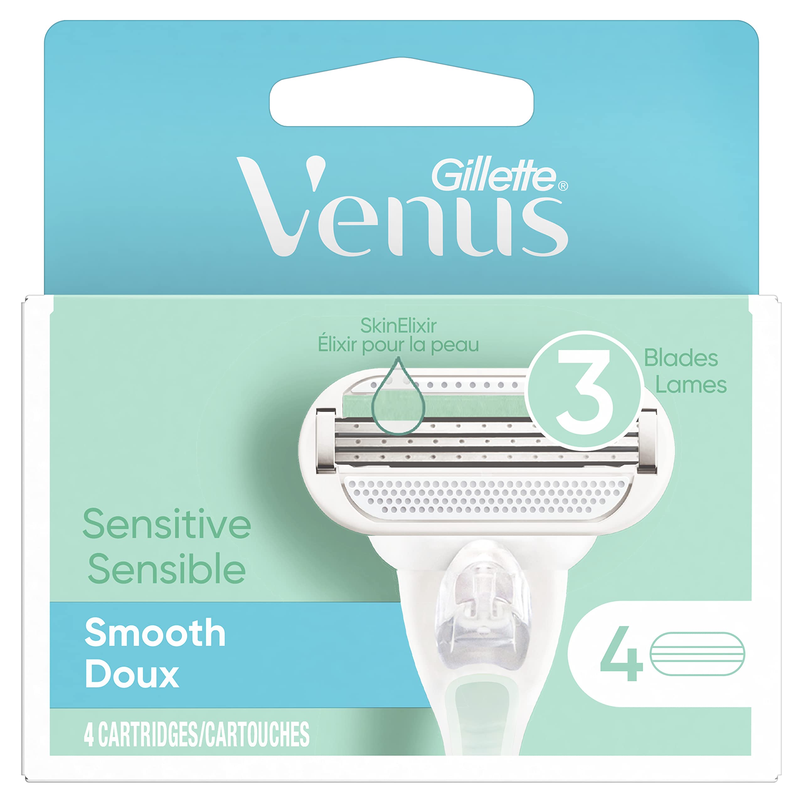 Cartuchos Gillette Venus Smooth Sensitive de 4 unidades para afeitado suave.