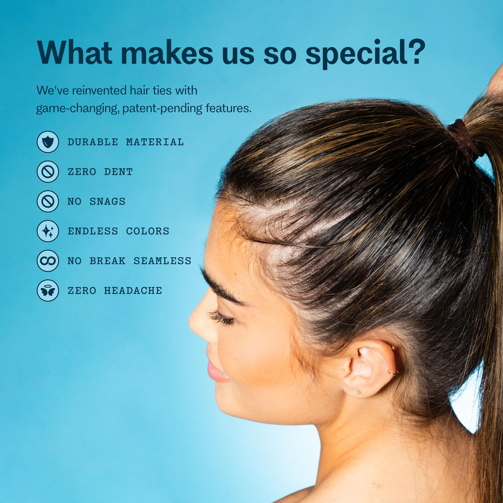GIMME Beauty liga para cola con perfil bajo, segura para cabello fino.