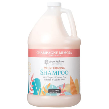 Champú Champagne Mimosa de Ginger Lily Farms en bote de 1 galón, ideal para recargas.